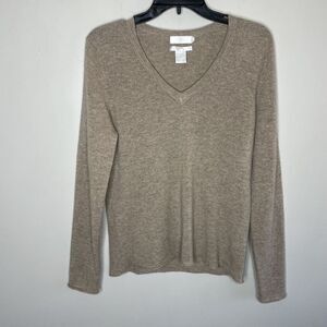 KEIRA Cashmere Sweater Womens Large 2-Ply Tan V-Neck Pullover Lightweight Soft
